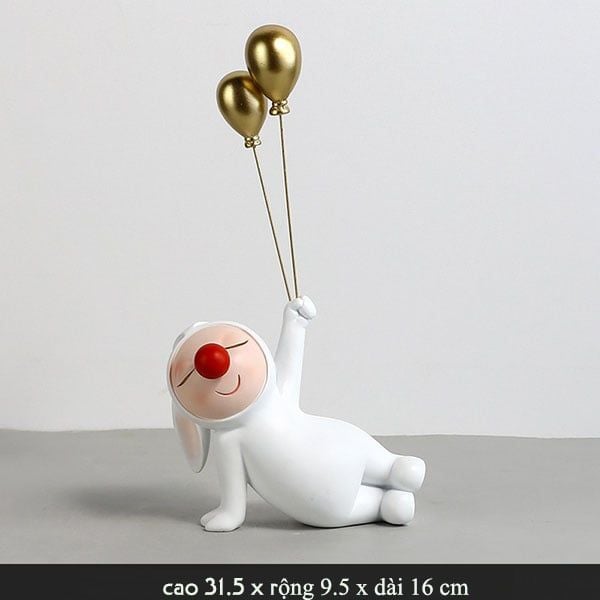 Tượng thỏ trắng cầm bóng bay trang trí