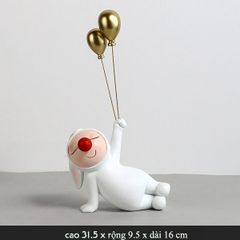 Tượng thỏ trắng cầm bóng bay trang trí