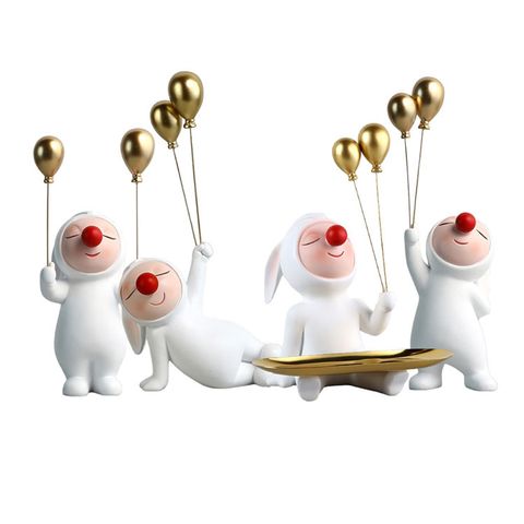 tượng thỏ trắng cầm bóng bay trang trí