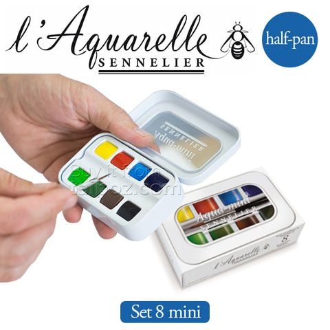 Màu nước hạng họa sĩ Sennelier Aquarelle, hộp halfpan mini 8 màu