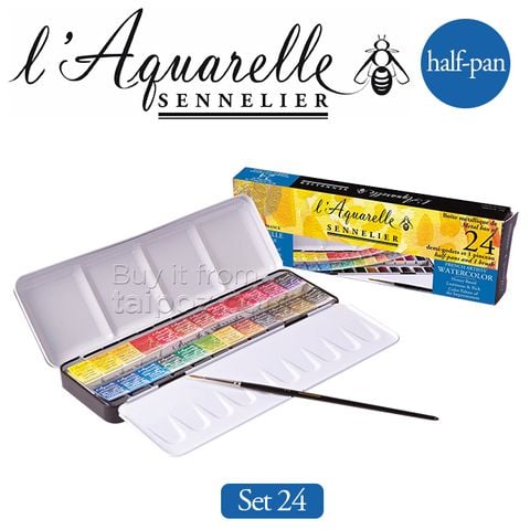 Màu nước hạng họa sĩ Sennelier Aquarelle, hộp halfpan 24 màu