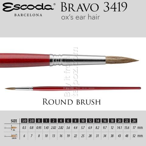 Cọ màu nước & sơn dầu Escoda Bravo 3419 - cọ tròn