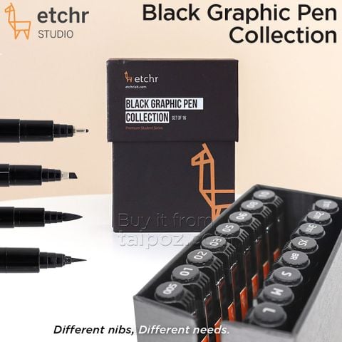 Bộ bút đi nét Etchr Graphic Pen Collection, mực đen