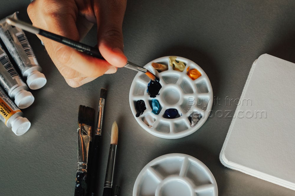 Mini-palette et miroir Etchr - Aquarelle et pinceaux