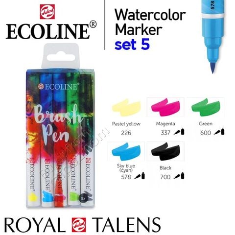 Bút vẽ màu nước Talens Ecoline Brush Pen, set 5
