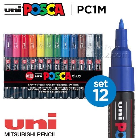 Bút vẽ trên nhiều chất liệu Uni Posca PC1M - bộ 12 cây