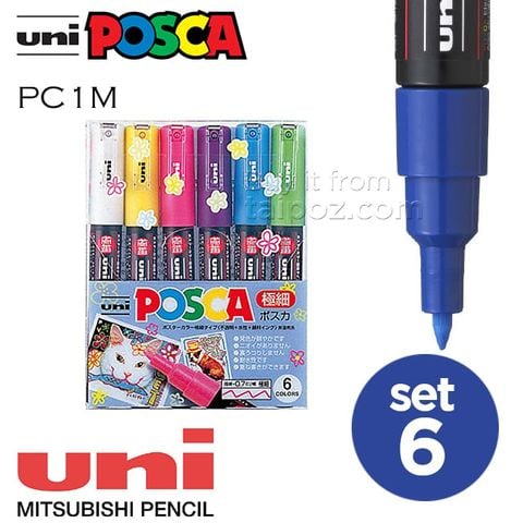 Bút vẽ trên nhiều chất liệu Uni Posca PC1M - bộ 6 cây