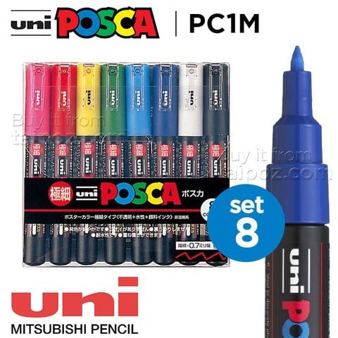 Bút vẽ trên nhiều chất liệu Uni Posca PC1M - bộ 8 cây