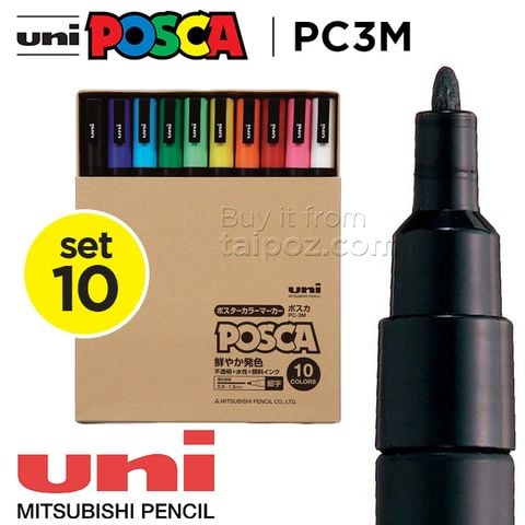 Bút vẽ trên nhiều chất liệu Uni Posca PC3M - bộ 10 cây