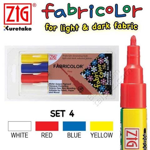 Bút vẽ trên vải ZIG Fabricolor, bộ 4 cây