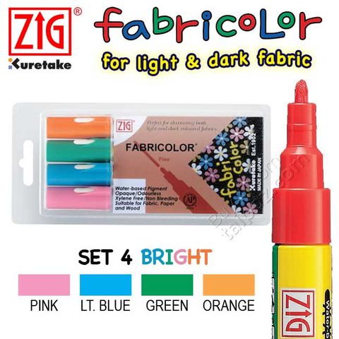 Bút vẽ trên vải ZIG Fabricolor, bộ 4 cây Bright