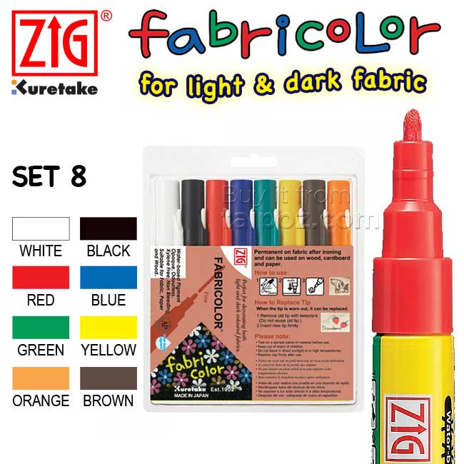 Bút vẽ trên vải ZIG Fabricolor, bộ 8 cây – Taipoz
