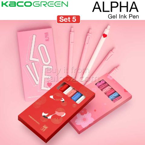 Bút bi mực gel Kaco Alpha, bộ 5 cây