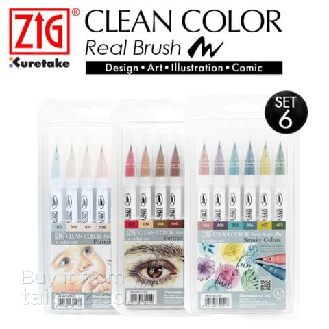 Bút lông ZIG Clean Color Real Brush, bộ 6 màu chủ đề
