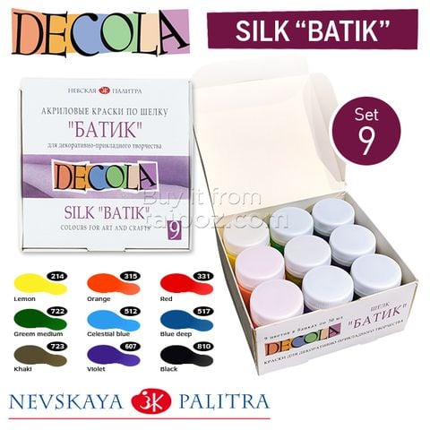 Màu vẽ trên lụa Decola Silk Batik, bộ 9 màu