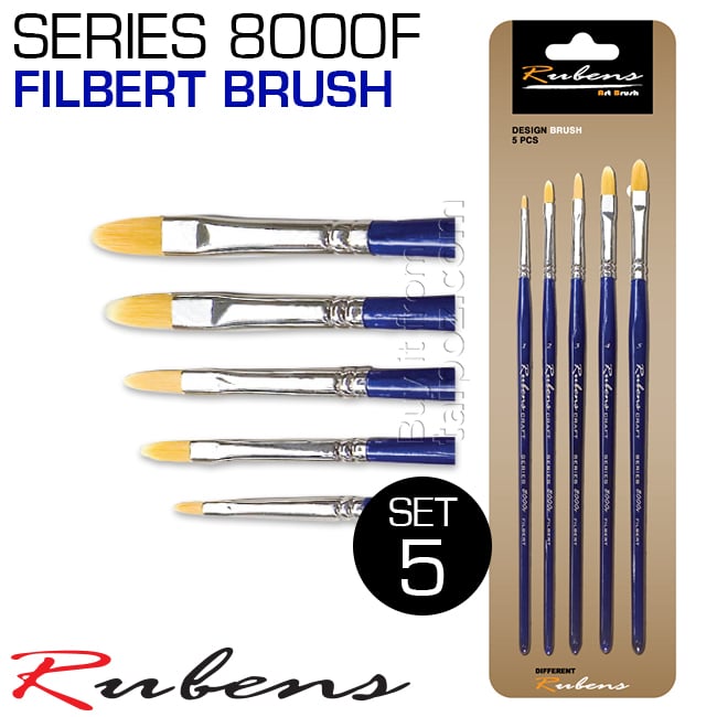 Cọ vẽ Rubens 8000F - kiểu filbert, bộ 5 cây – Taipoz