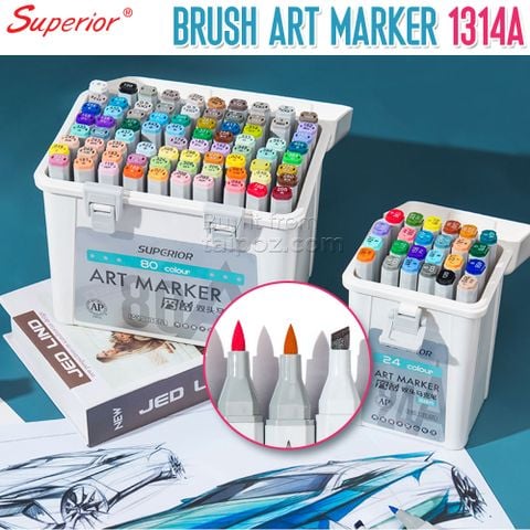 Bút marker đầu brush Superior 1314A kèm hộp