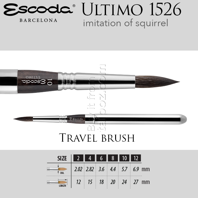 Escoda Ultimo Series 1526 Artist Watercolor and Acrylic Paint Brush,  Synthetic Squirrel, Travel Round, Size 2