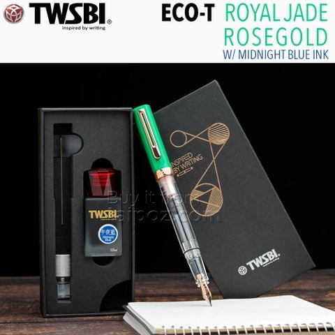 Bút máy TWSBI Eco-T Royal Jade RoseGold, phiên bản hộp đựng kèm mực