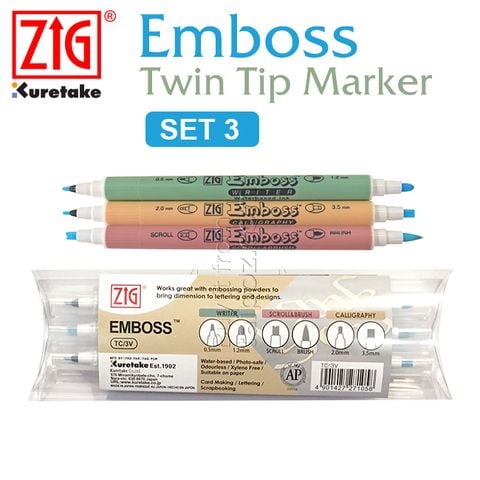 Bút vẽ keo embossing Zig Emboss Twin Tip, bộ 3 cây