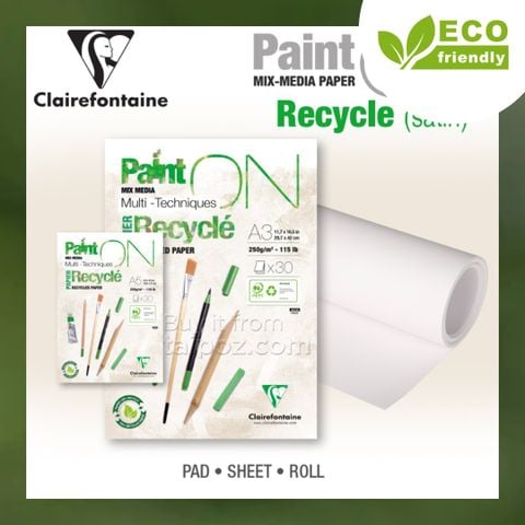 Sổ vẽ đa năng Clairefontaine Paint ON, giấy tái chế vân sa-tanh