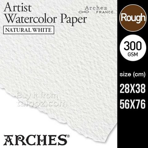 Giấy vẽ màu nước Arches, Natural White, 300gsm rough, 22