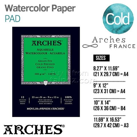 Sổ vẽ màu nước Arches, Natural White,  cold-pressed, gáy keo