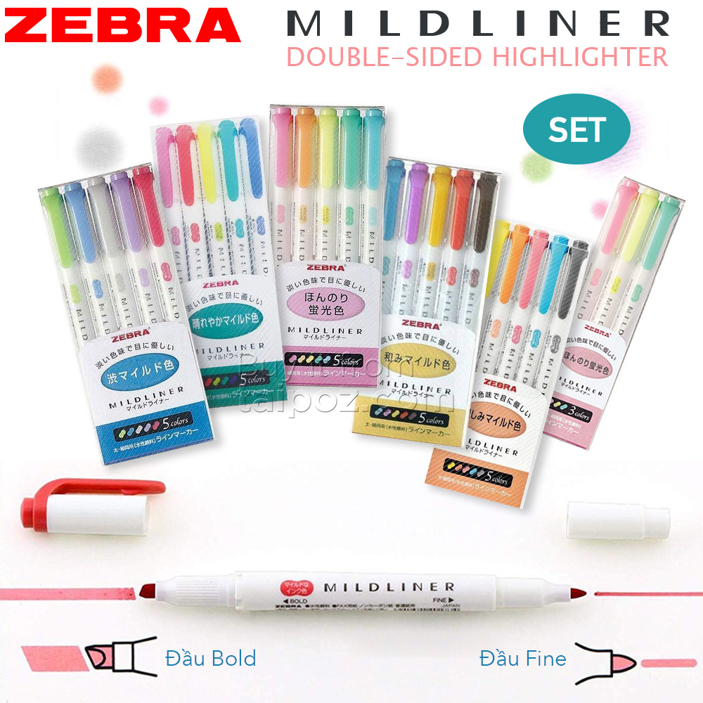 Bộ bút highlight 2 đầu Zebra Mildliner Taipoz