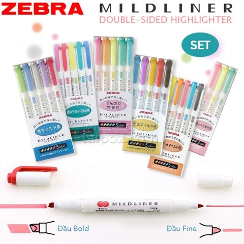 Bộ bút highlight 2 đầu Zebra Mildliner