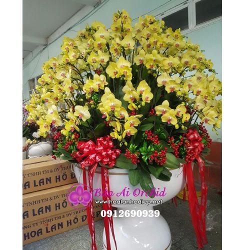 Bình hoa lan hồ điệp vàng 100 cành SIÊU VIP LHD-530