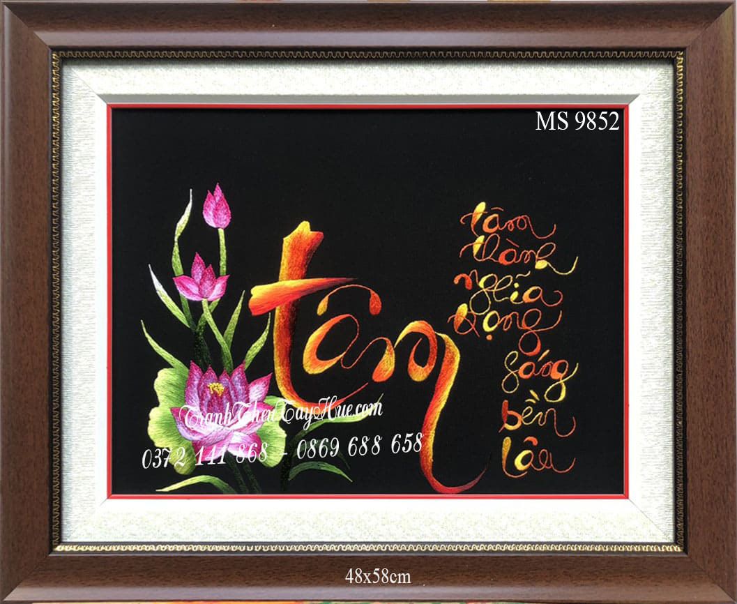 Tranh thêu chữ tâm ms 9852