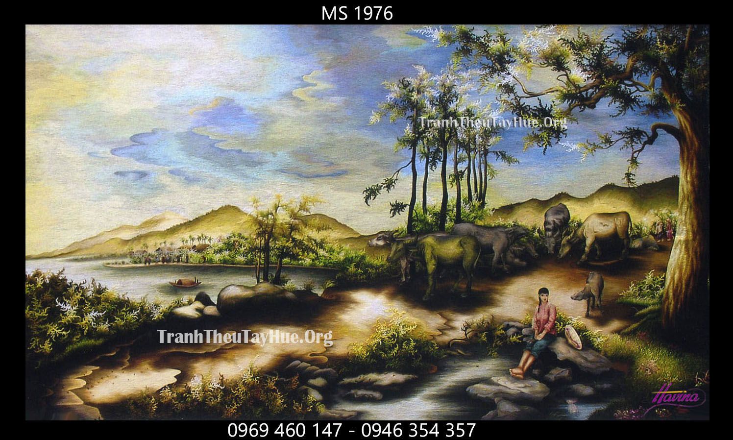 TRANH THÊU PHONG CẢNH LÀNG QUÊ MS 1976