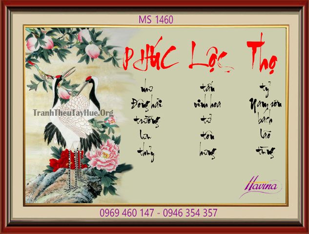 TRANH THÊU CHỮ PHÚC LỘC THỌ MS 1460