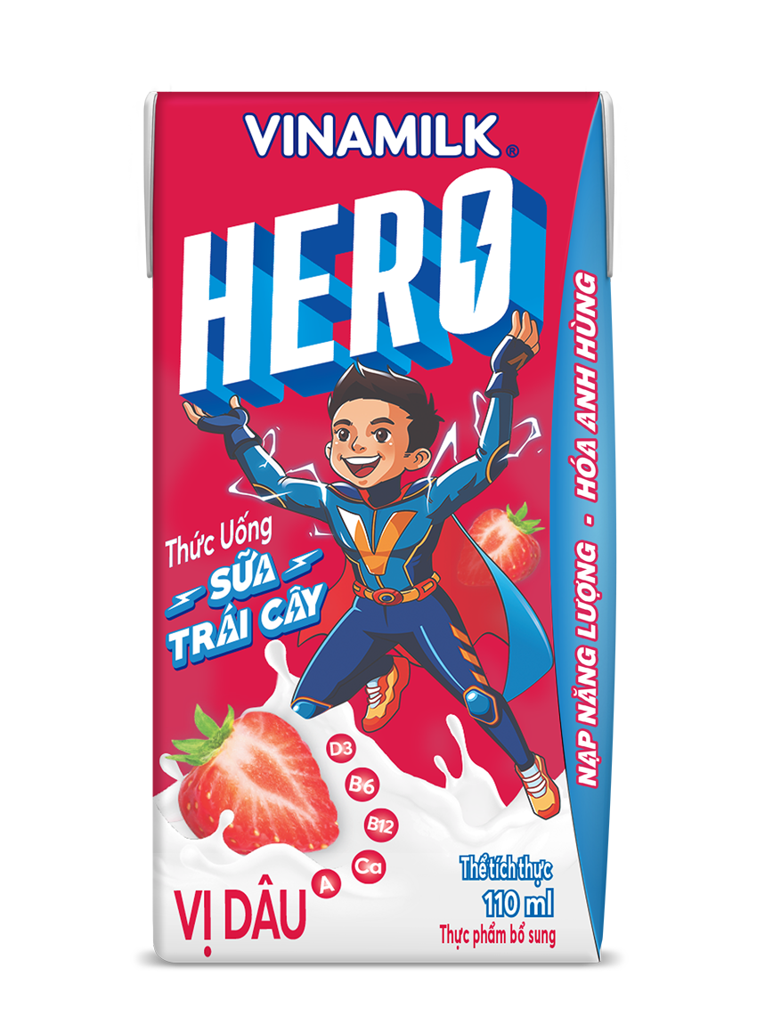 Thức Uống Sữa Trái Cây Hero Vị Dâu - Lốc 4 Hộp 110ml