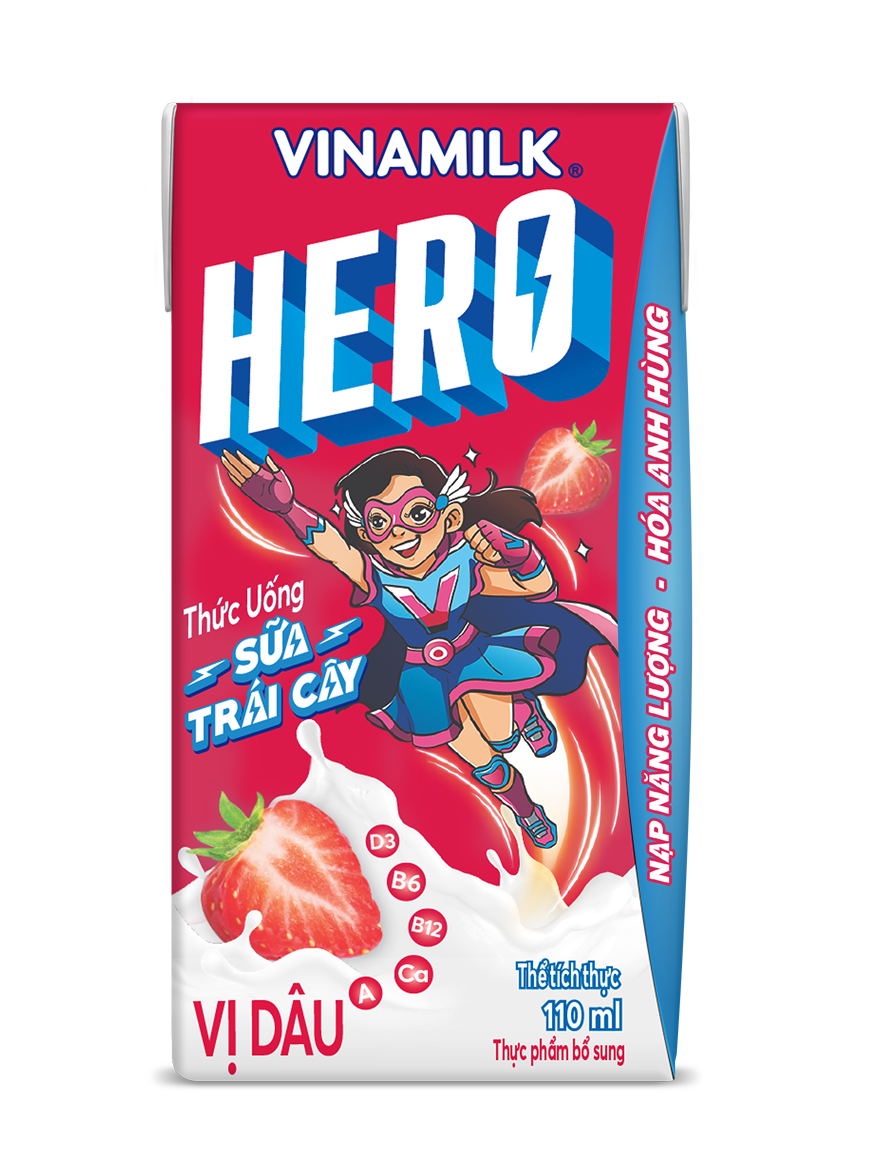 Thức Uống Sữa Trái Cây Hero Vị Dâu - Thùng 48 Hộp 110ml