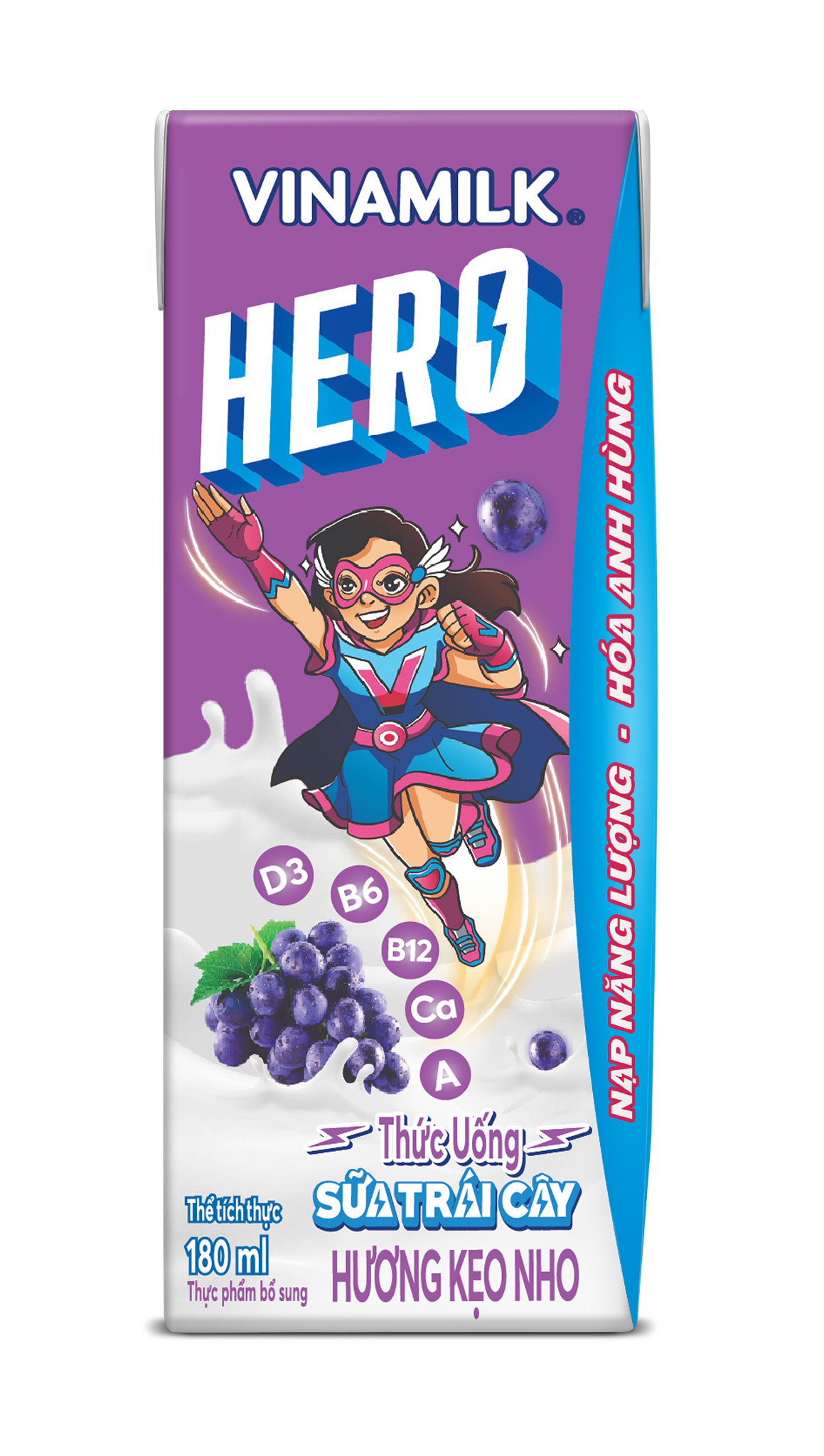 Thức Uống Sữa Trái Cây Hero Vị Kẹo Nho - Thùng 48 hộp 180ml