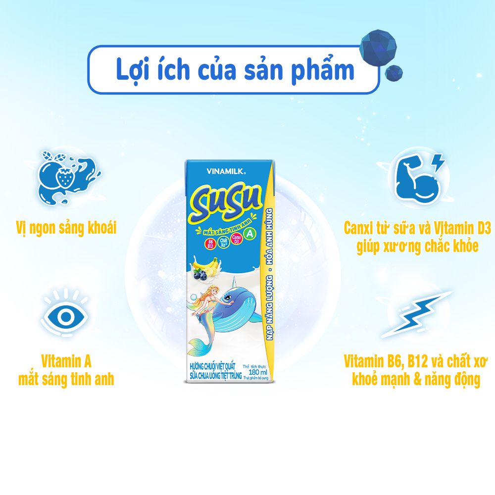 Sữa Chua Uống Vinamilk Susu Hương Việt Quất Chuối - Lốc 4 Hộp x 110ml