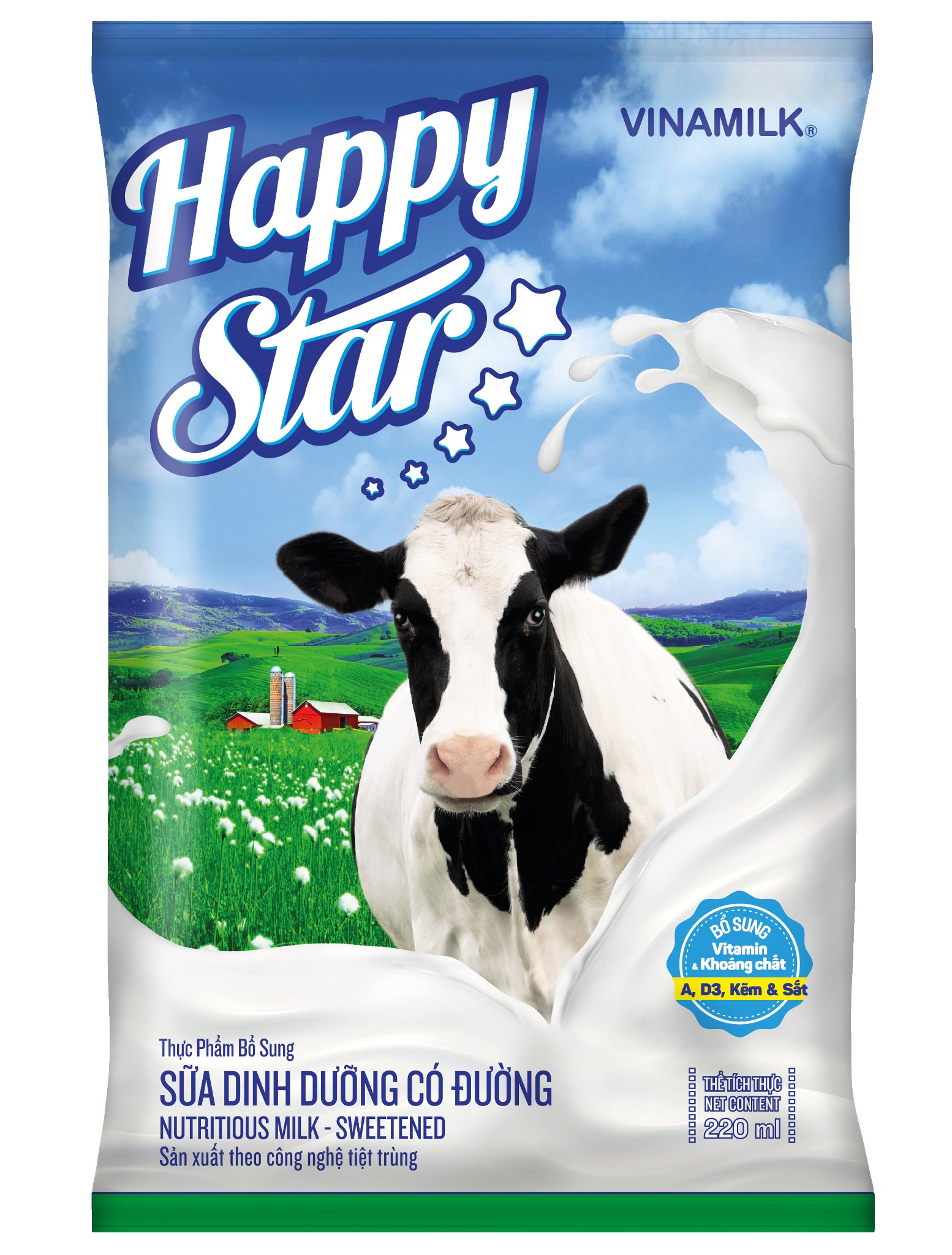 Sữa dinh dưỡng Vinamilk Happy Star có đường - Bịch 220ml