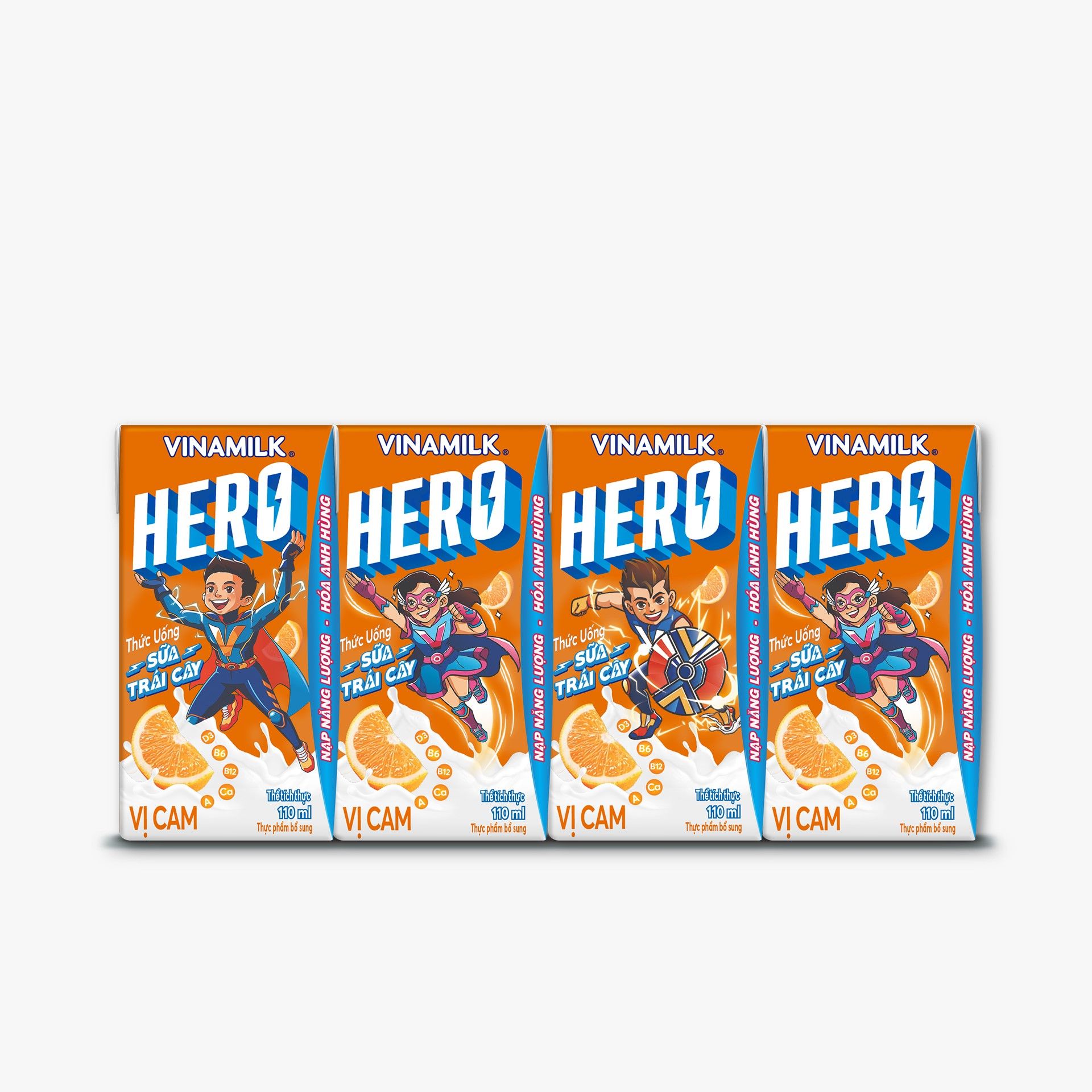 Thức Uống Sữa Trái Cây Hero Vị Cam - Thùng 48 Hộp 110ml