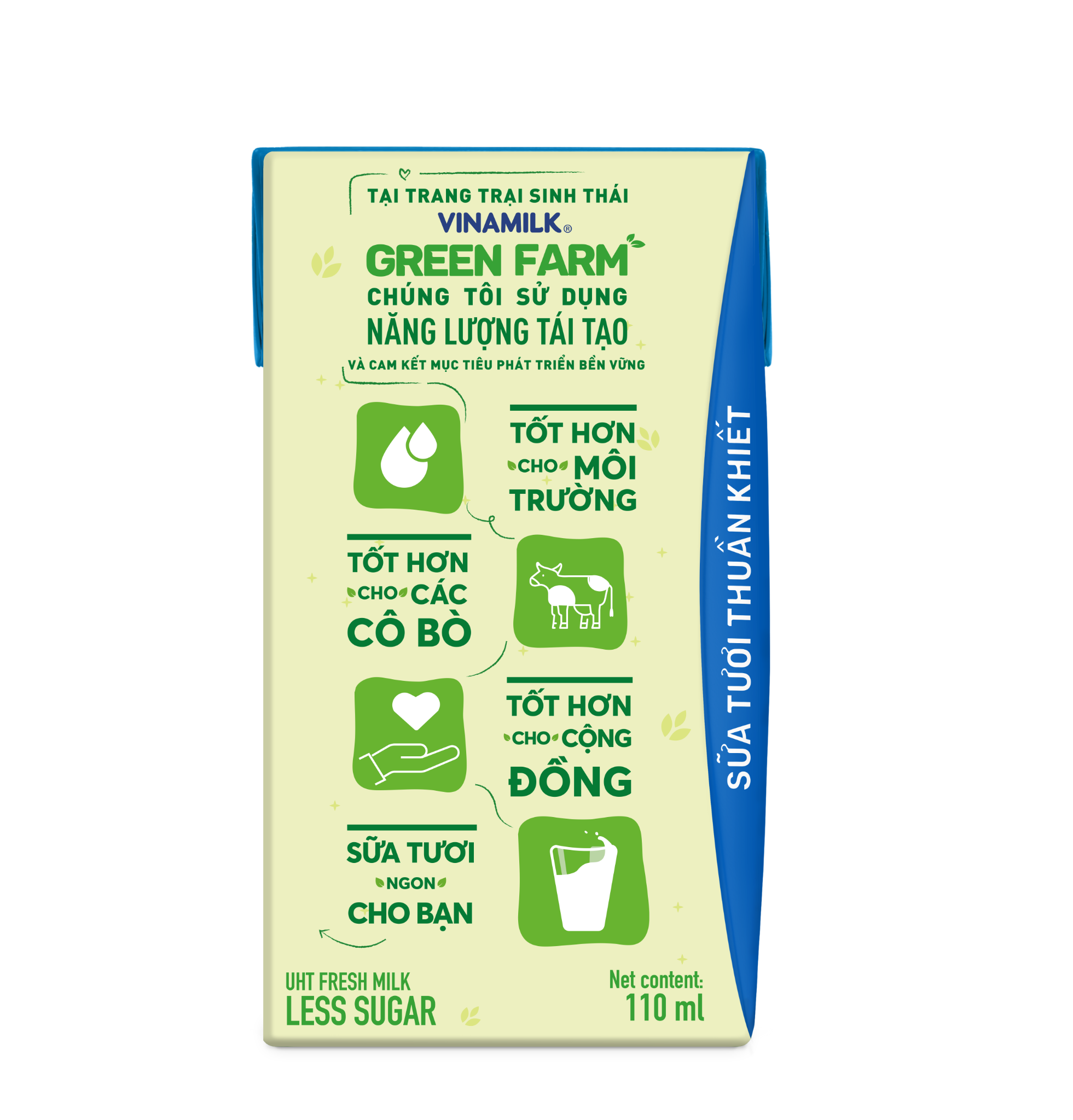 Sữa Tươi Tiệt Trùng Vinamilk Green Farm Rất ít đường - Lốc 4 hộp x 110ml