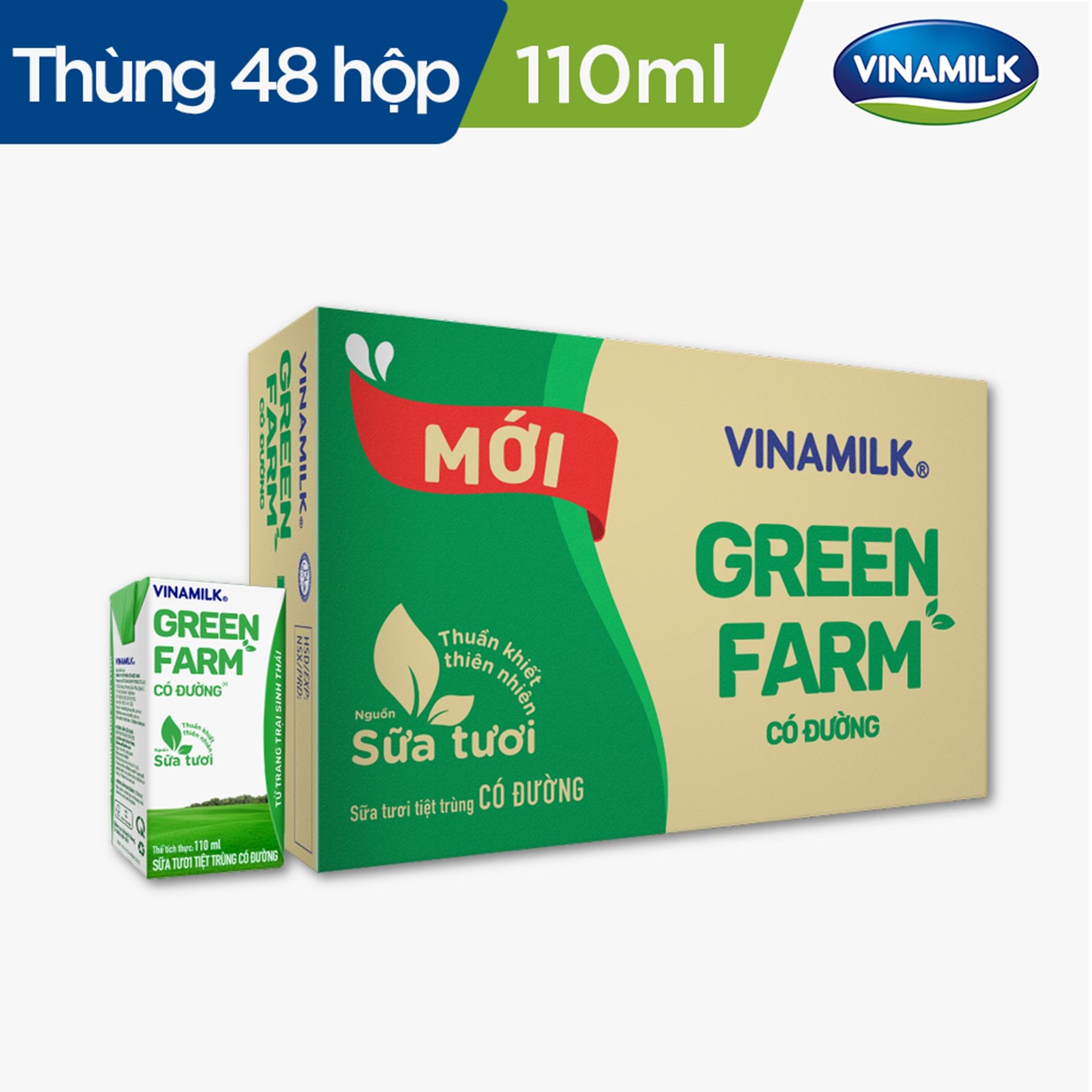 Sữa Tươi Tiệt Trùng Vinamilk Green Farm Có đường - Thùng 48 hộp 110ml