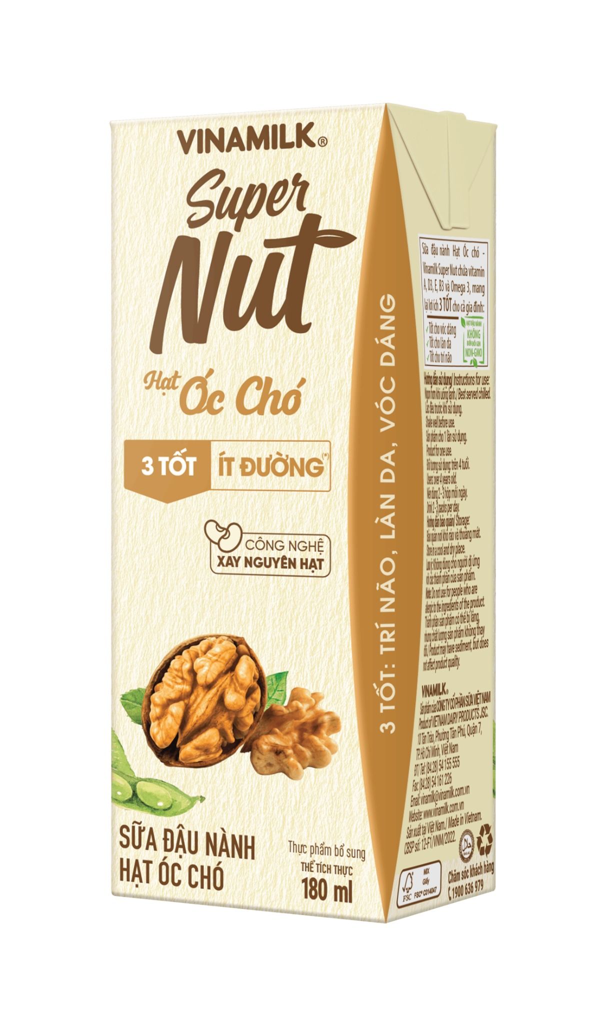 Sữa đậu nành Vinamilk Super Nut hạt óc chó - Thùng 48 hộp 180ml