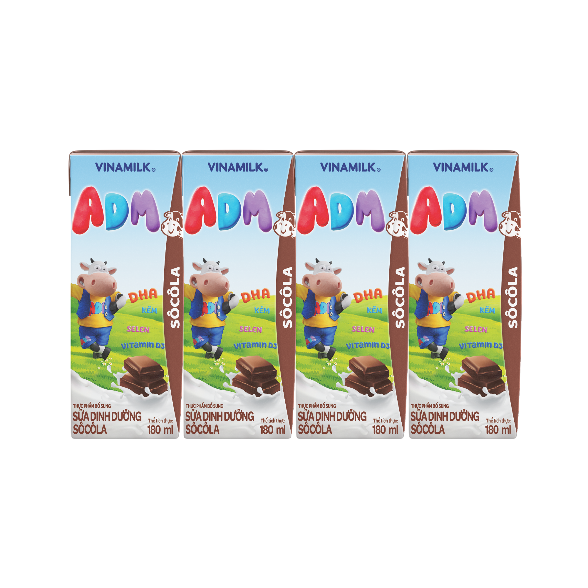 Sữa dinh dưỡng Sôcôla Vinamilk ADM - Lốc 4 Hộp x 180ml