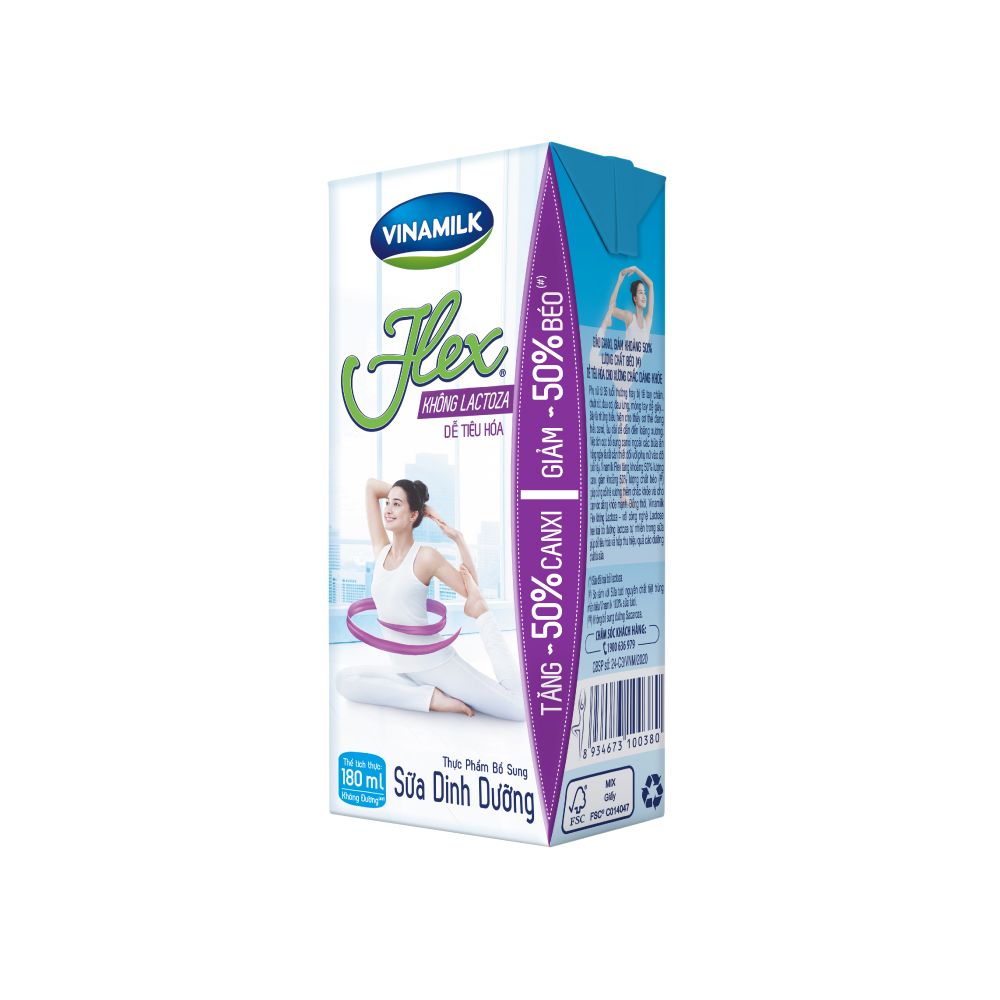 Sữa tiệt trùng Flex không Lactose - Lốc 4 hộp x 180ml