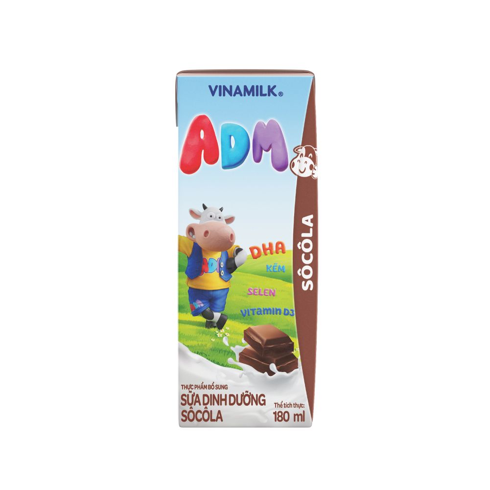 Sữa dinh dưỡng Vinamilk ADM Sôcôla - Thùng 48 hộp 180ml