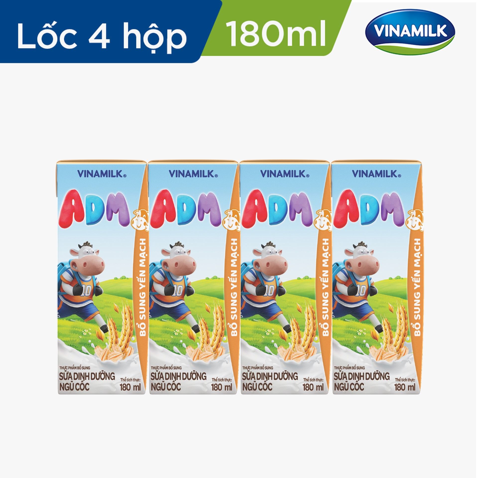 Sữa dinh dưỡng Vinamilk ADM Ngũ cốc Yến mạch - Lốc 4 Hộp 180ml