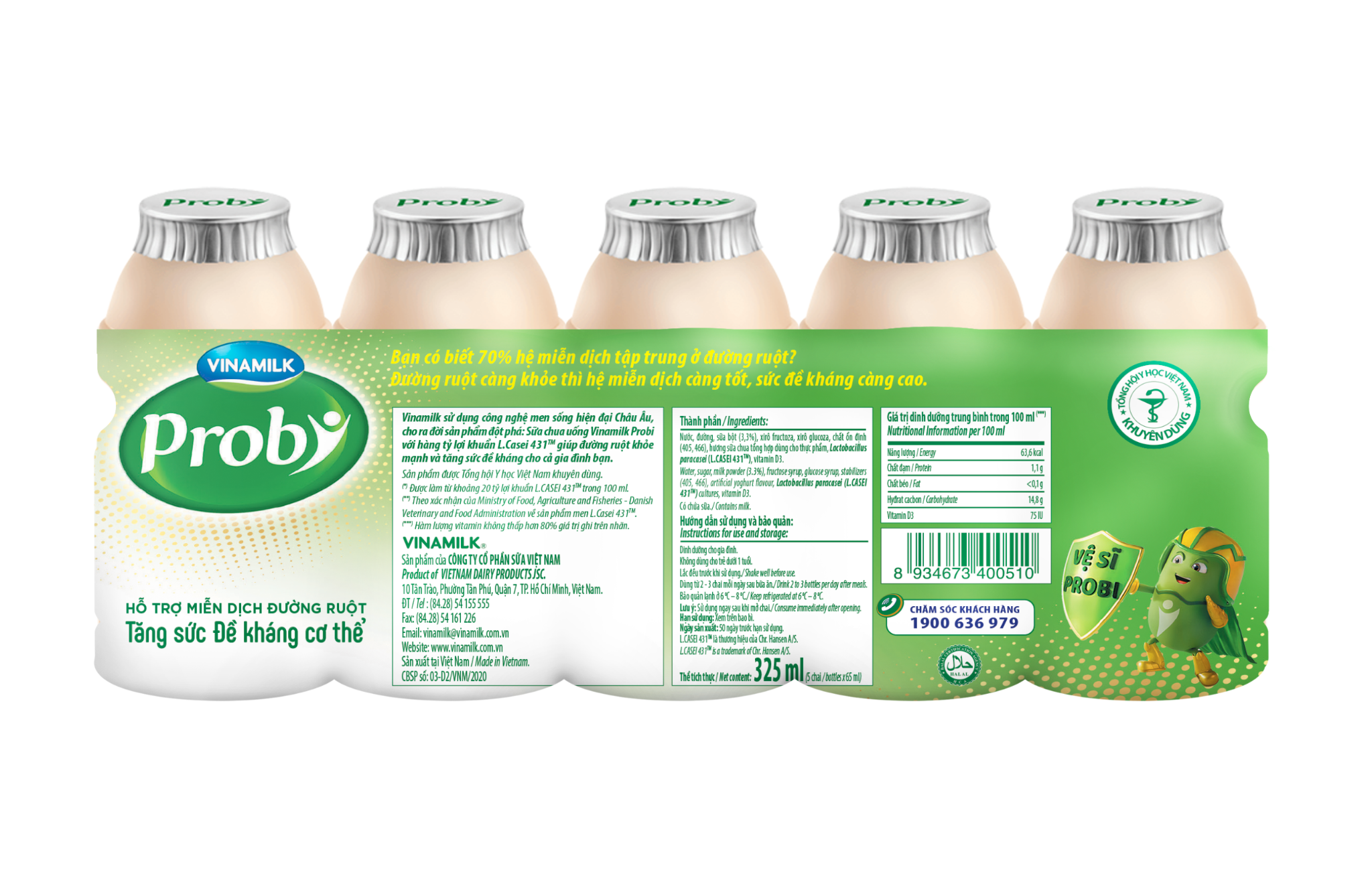 Sữa Chua Uống Probi Có Đường - Lốc 5 Chai 65ml