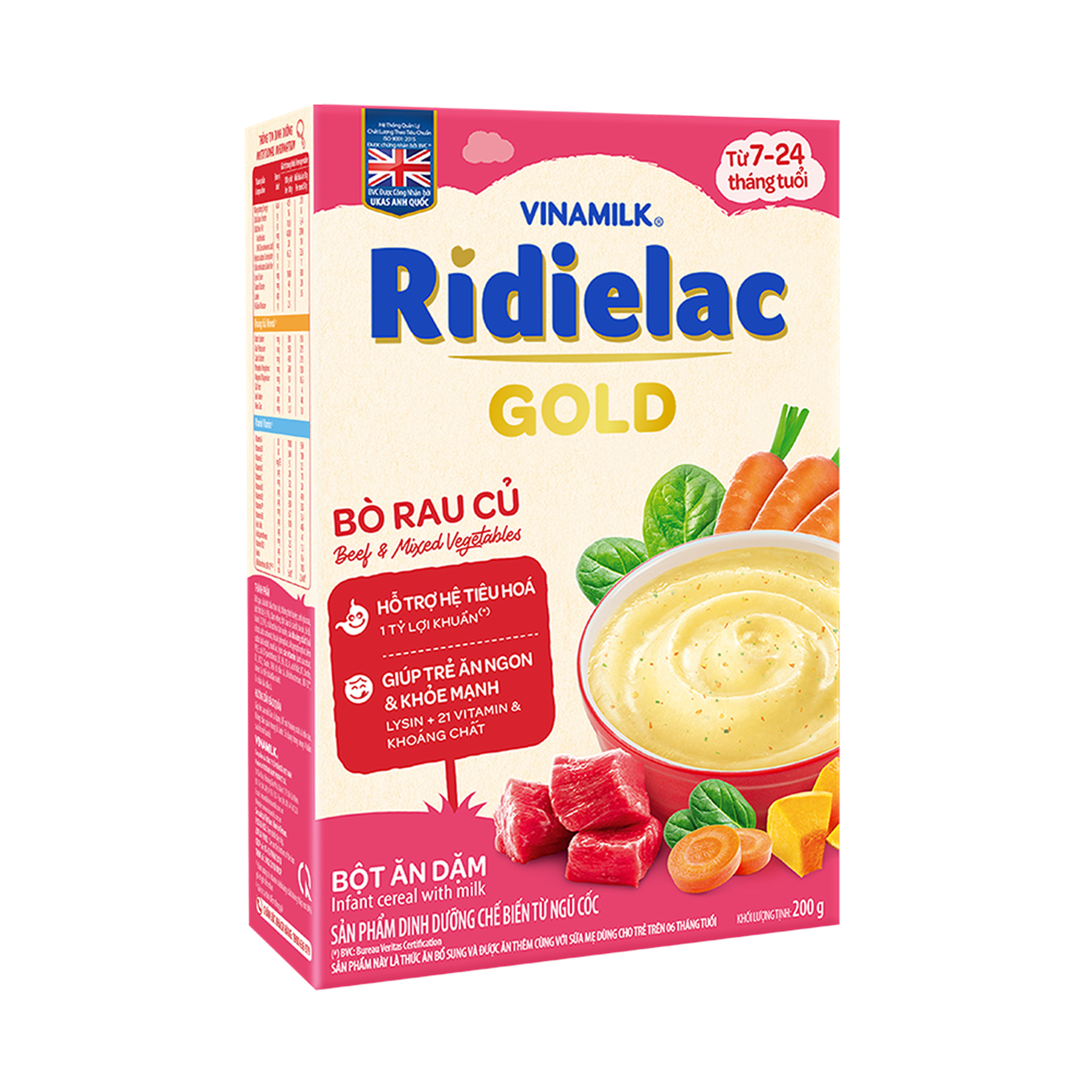 Bột Ăn Dặm RiDielac Gold Bò Rau Củ - Hộp Giấy 200g