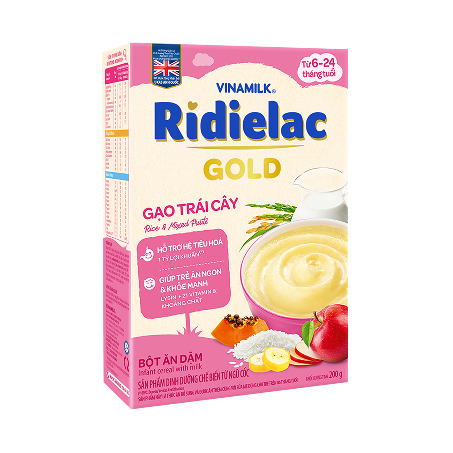 Bột Ăn Dặm RiDielac Gold Gạo Trái Cây - Hộp Giấy 200g