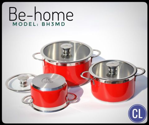 BỘ NỒI INOX BEHOME 3 MÀU ĐỎ